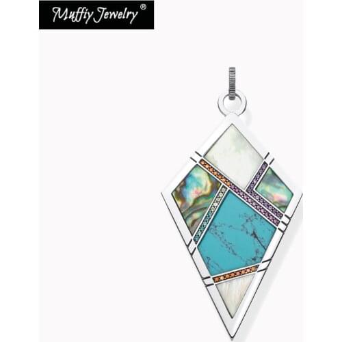 Pendant Geometric Design Colored Stones Ethnic Style 925 Sterling Silver Fit Necklace 2021 Brand New Fine Jewelry Gift For Women