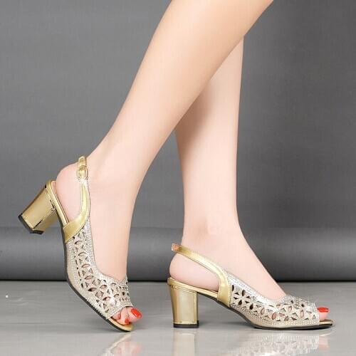 Summer Peep Toe High Heels Women Sandals Gold Heels Hollow outs Pumps Crystal Ladies Shoe Cut-outs sandalias zapatos mujer 7667G