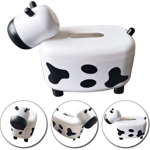 Small Milk Cow Tissue Box Holder Napkin Dispenser Paper Organiser Rectangular With Toothpick For Home Desktop Storage Decor