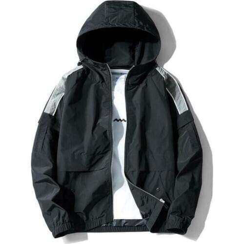 Mens Sports Track Jacket Hooded Full Zip Coat Tops Outdoor Casual Windbreak
