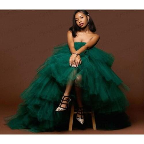 2021 New Trend High Low Tulle Party Dresses Women Plus Dresses Prom Gowns Fashion Dress Long Extra Ruffle Tulle Robes