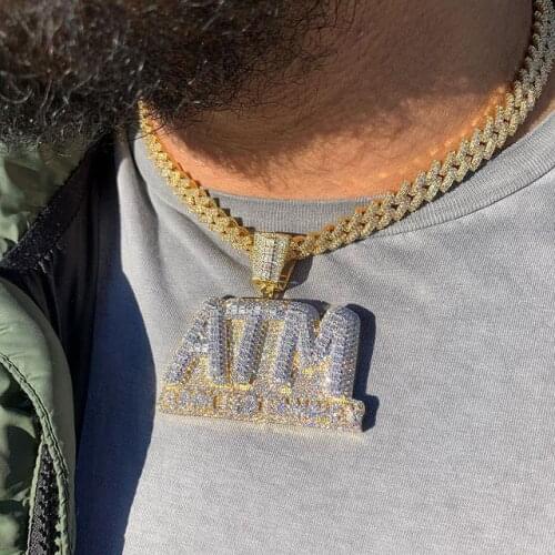 HipHop Iced out Bling Cubic Zircon big heavy letter shape ATM pendant Necklaces Tennis Chain jewelry men women charm party gifts