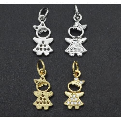 17x7mm 100% CZ Zircon DIY Jewelry Girl Charm Pendant Wholesale Top Quality Jewellery Accessories Bracelet Making Charm