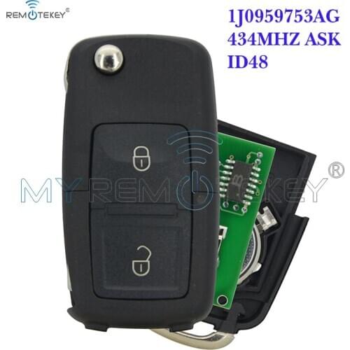 Remtekey Flip car remote key for VW Volkswagen Passat Golf Bora Beetle Skoda Seat 2 button 1J0959753AG ID48 ASK 434Mhz 2000-2005