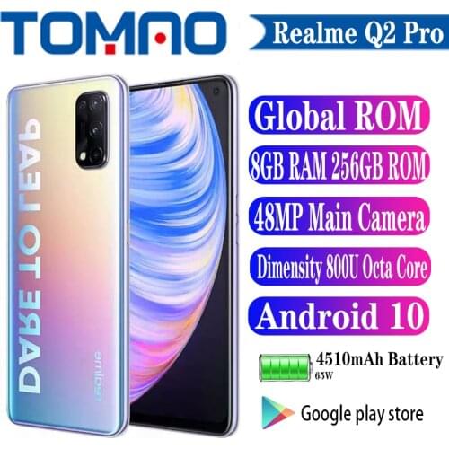 Realme Q2 Pro 5G Cellphone Octa Core Dimensity 800U 6.4” 8GB RAM 128GB 256GB ROM 4300mAh Battery 65W 48MP Main camera Android 10