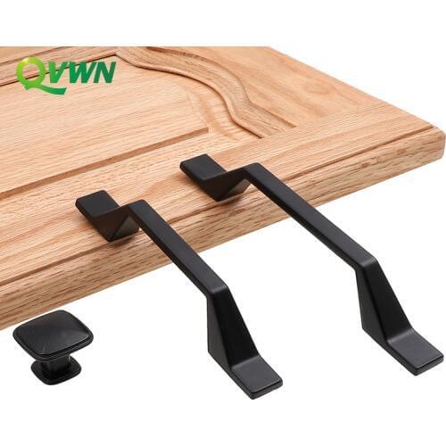 QVWN Cabinet Drawer Handle American Black Wardrobe Door Handle Modern Minimalist European Cabinet Sand Black Furniture Handle