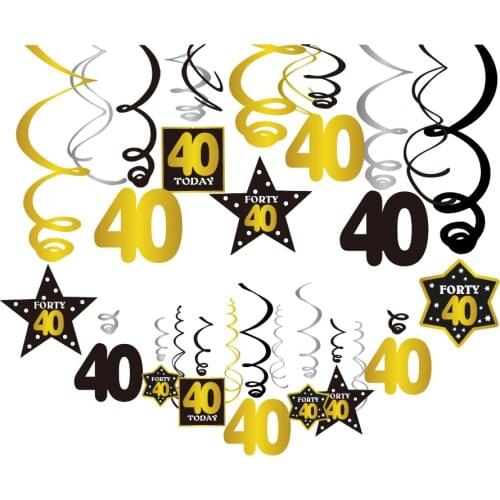 Happy 40 Birthday Party Decorations for Father PVC Hanging Swirl Black Gold Ceiling Spiral Ornaments Party Supplies XL044