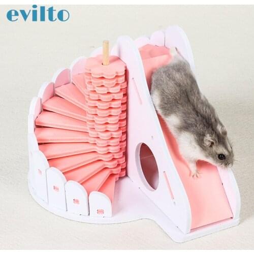 Hamster Sleeping Nest Double Layer Pet Hamster House Wood DIY Hideout Hut Toy Round Slide Balcony Chinchilla Guinea Pet Supplies