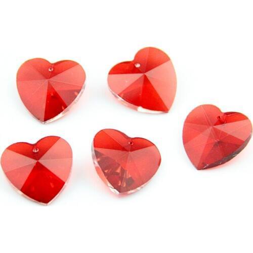 Glass Chandelier Prisms 20pcs/Lot 28mm In One Hole Crystal Heart Shape Pendant Red Color Hot Sales