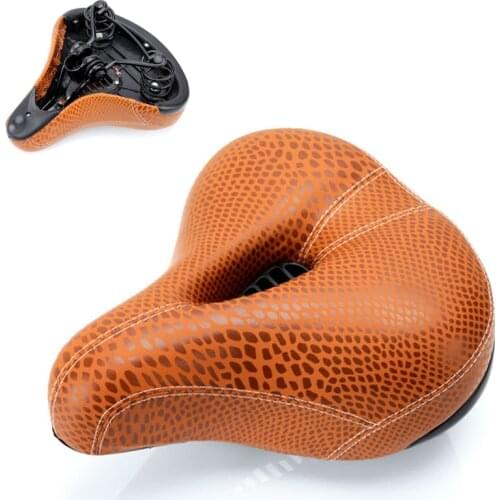 Big Bum Bike Saddle Wide Thicken Bicycle Seat Cushion Hollow Leather Cycling Saddle Reflective Shock Absorbing Cycling