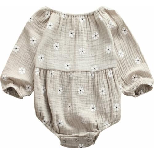 Baby Spring Autumn Clothing Newborn Infant Baby Girls Cotton Linen Long Sleeves Off Shoulder Floral Bodysuit Jumpsuit 0-24M