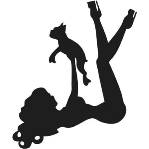 GIRL WITH BOSTON TERRIER VINYL DECAL STICKER DOG SEXY CUTE PUPPY CAR WALL STICKERS CHOOSE COLOR