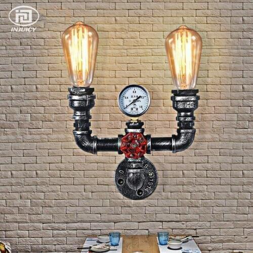 Vintage Industrial Water Pipe Wall Light Retro E27 Edison Wrought Iron Steampunk Accent Wall Lamp With Clock for Cafe Bedside