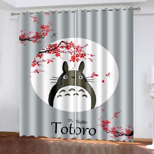 2 Panels Curtain My Neighbor Totoro Printing Thermal Insulated Blackout Light Blocking Room Darkening Windows Drapery