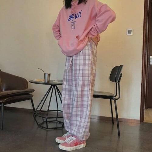 Oversize Trousers Women Harajuku sweatpants new Plaid Pants Women Autumn Wide Leg Pants Korean Style High Waist Checkered Pants