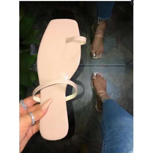 2020 Summer Flat Bottom Non-slip Beige Flip Flop Spring Women Snake Toe Ring Sandals Outdoor Wild Beige Slides Beach Slippers