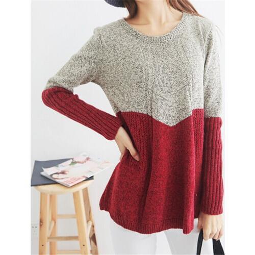 WomenWinter Fall Tops And Shirts Sweaters Fashion Autumn 2020 Patchwork Knitted Sweater Pullover Loose Long Sleeve O Neck SW215