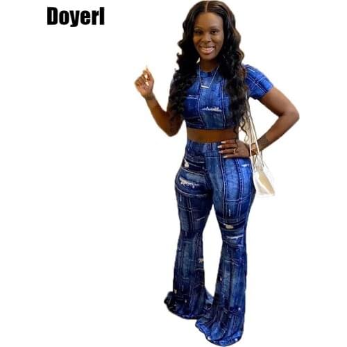 Print Summer Two Piece Set 2021 Matching Sets Crop Tops High Waist Flare Pants Suit Tracksuit Women Sets Clothes Dropshipping