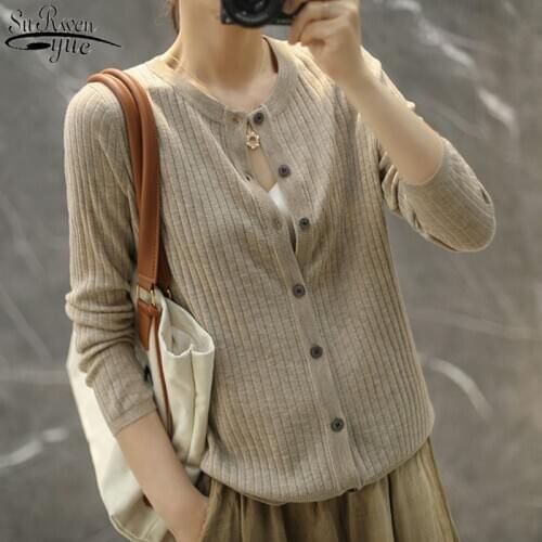 2021 Autumn Korean Style Striped Single-breasted Sweater Winter New Solid Casual Women Cardigan Knitted Sweater Pull Femme 11953
