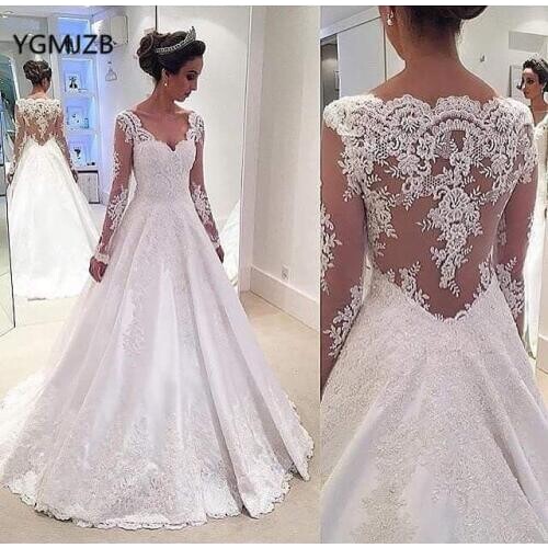 Vestido De Noiva 2020 Vintage Wedding Dresses Lace Plus Size A Line Long Sleeves Cap Shoulder Bridal Gown Casamento Mariag