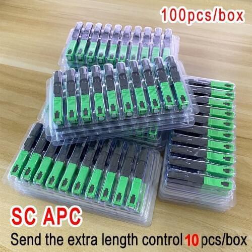 100PCS Embedded SC APC Fiber Optic Fast Connector FTTH Single Mode Fiber Optic SC Quick Connector Adapter Field Assembly