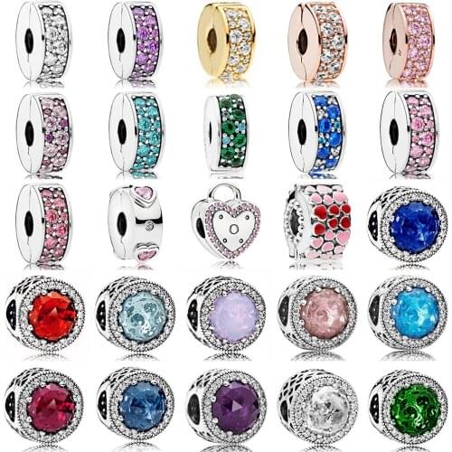 2018 NEWEST 100% 925 Sterling Silver Clip Charm Radiant Hearts Multicolor Clear Cz Rose Gold Bead Fit DIY Bracelet Wholesale
