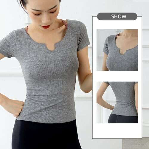 2020 Summer Sexy Out Back Yoga Short Sleeve U-Neck Running T-shirt Yoga Exercise T-shirt Loose Fitness Sport Tees Top