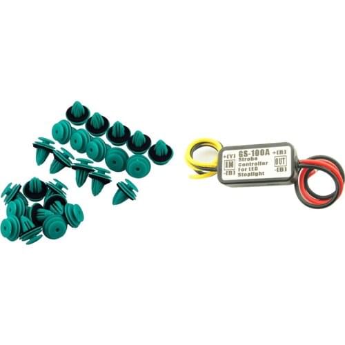 25 Pcs Trim Panel Nylon Retainer Clips For Toyota & 1X GS-100A LED Brake Stop Light Strobe Flash Controller Box Module