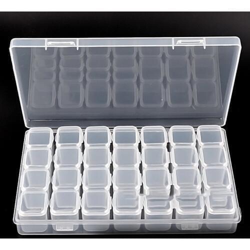28 Slots Clear Plastic Empty Nail Art Decoration Storage Case Box Nail Glitter Rhinestone Beads Accessories Container Nail Tool