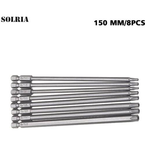 8pcs /Set T8-T40 Electric Screwdrivers Screwdriver Bit 150mm Length Long Steel Magnetic Security Screw Driver Power Tool