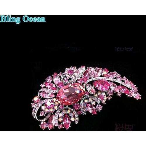 Statement Crystal Leaves Brooch Pins Multi Colors Rhinestone Big Brooch For Women