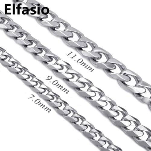 7/9/11mm Wide Mens Boys Stainless Steel Chain Necklace Curb Cuban Link Silver Tone Fashion Jewelry 16"-36"