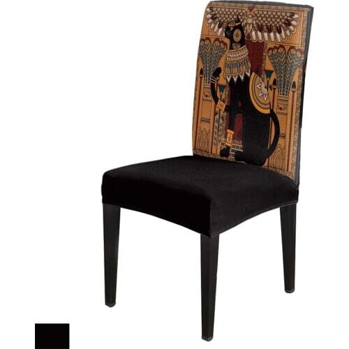 Dining Chair Covers Ancient Egypt Art Cat Feather Retro Chair Cover Spandex Elastic Chair Cover Hotel Wedding Supplies