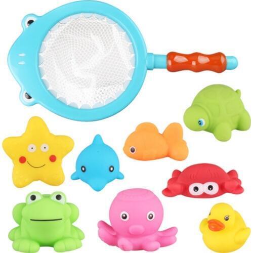 Kids Bath Toys Soft Rubber Floating Water Bathing Dolls for Children kitten/Shark Fishing