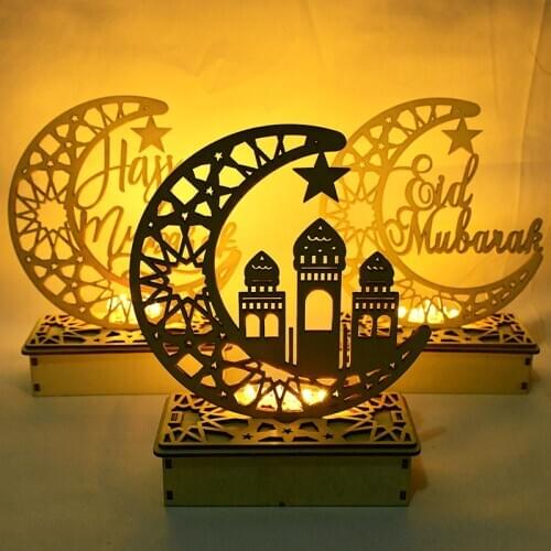 Eid Mubarak Decoration Led Light Wooden Desktop Ornament DIY Muslim Islamic Palace Al-Fitr Hajj Decor Ramadan Kareem Party Decor