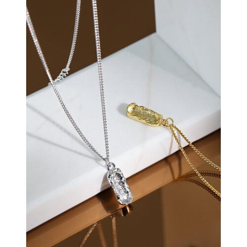Elegant 925 Sterling Silver Rectangle Pendant Necklace Women Neck Chain, Fashion Gold Color Necklace Woman Jewelry Friend Gifts