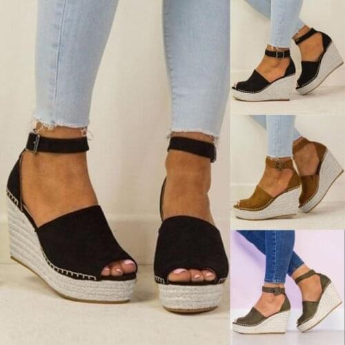 Women Open Toe Espadrilles Fashion Opaque Enamel Sandals Open Toe Wedge Shoes Flat Zipper For Summer 2021
