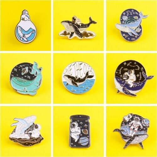 Whale Metal Badges For Clothes Accessories Anime Icons On The Backpack Set Space Astronaut Enamel Brooch Lapel Pin Jewelry Gifts