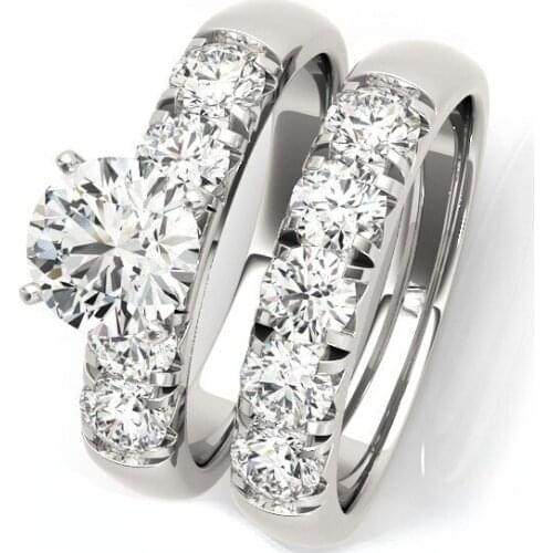 Rings for Women Fashion Jewelry Real 925 Silver Rings Set Luxury 2pcs Round Sona Stone Wedding Bands