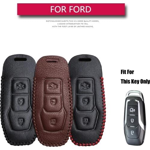 Leather Car Key Case Cover For Ford Mondeo Mk4 MK3 MK5 4 Focus 2 3 C Max S Max Fiesta MK7 MK8 Ranger Mustang Explorer Key Holder