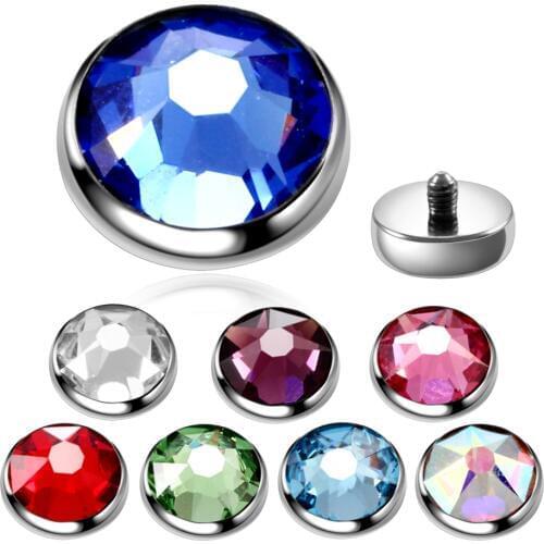 Hot Sale G23 Titanium Silver Color Crystal Gems Dermal Anchor Top Piercing Skinner Diver Head Implants Body Piercing Jewelry 16g