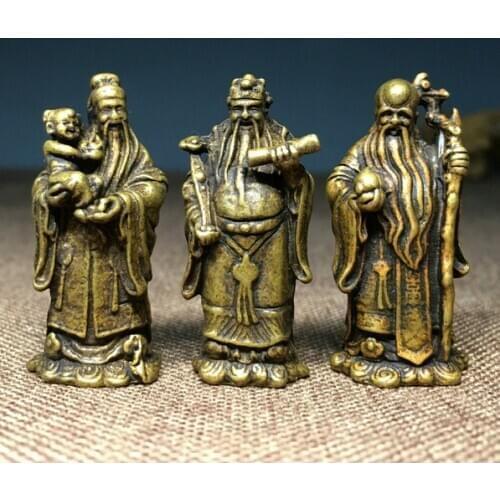 Copper Statue China archaize Pure brass Fu lu shou small Buddha statue