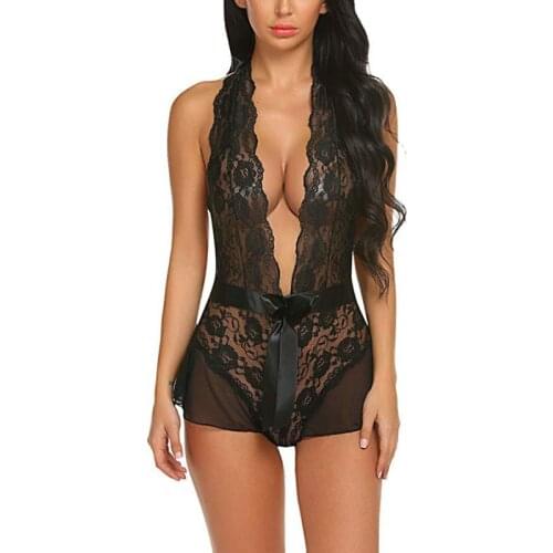 Fashion Hot Ladies Deep V Sexy Lace Tights One-Piece European And American Sexy One-Piece Pajamas Wholesale Sexy Lingerie