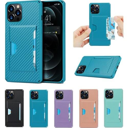 New Shockproof Phone Case for iPhone 11 12 Pro Max XR X XS 7 8 Plus SE 2020 Coque Carbon Fiber Back Cover with Card Pocket Shell