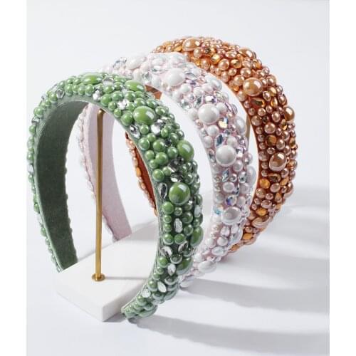 Handmade Green Crystals Beaded Headbands Women Spring Summer Hairband Party Wedding Hair Hoop Hair Accessories Holiday Gifts
