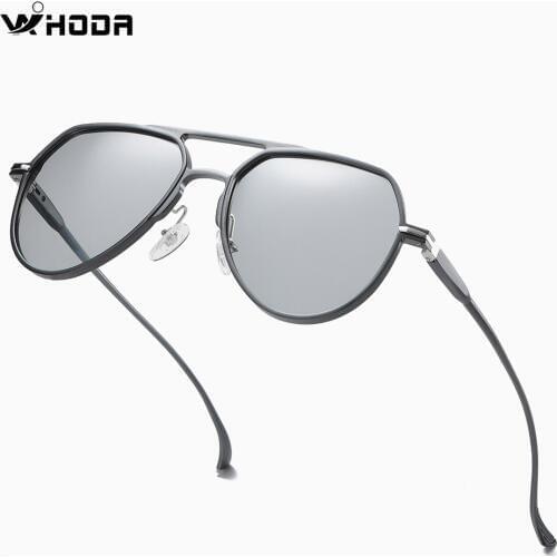 Al-Mg Photochromic Polarized Night Vision Pilot Sunglasses,Men Discoloration Driving Eyeglasses,Anti-Glare Male Sun Glasses S163