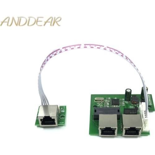 OEM factory direct mini fast 10 / 100mbps 3-port Ethernet network lan hub switch 3 rj45 5V 12V pcb 2 rj45 1 * 8pin head port