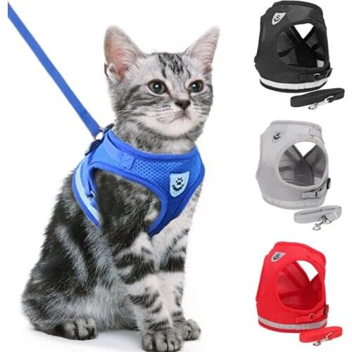 Cats Dogs Harness Collar Pet Clothes Backpack Adjustable Reflective Breathable with Free Leash