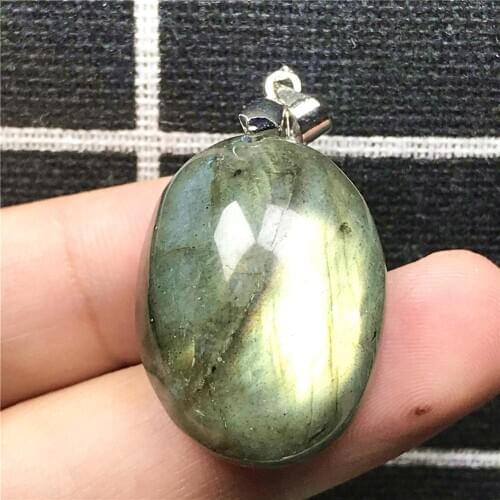 Necklace Pendant Natural Yellow Labradorite Beads Jewelry For Woman Lady Man Crystal 27x20x12mm Oval Beads Silver Stone AAAAA