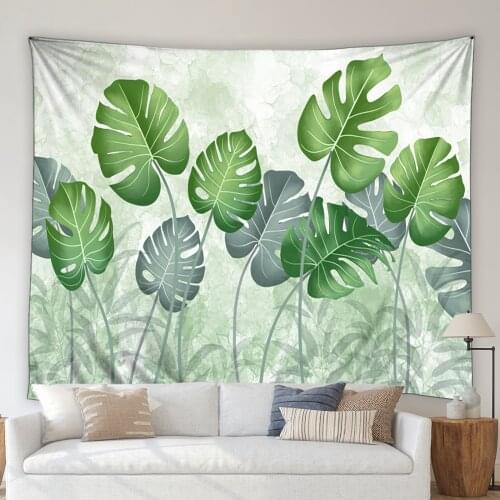 Tropical Plants Green Leaves Tapestry Monstera Palm Leaves Background Wall Decor Living Room Bedroom Mural Wall Hanging Blanket
